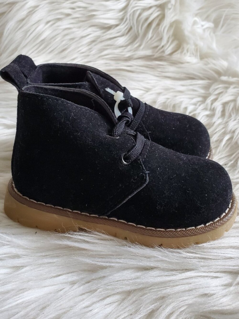 Boy's Black Lace Up Slip On Comfy Suede Boots SZ 5
